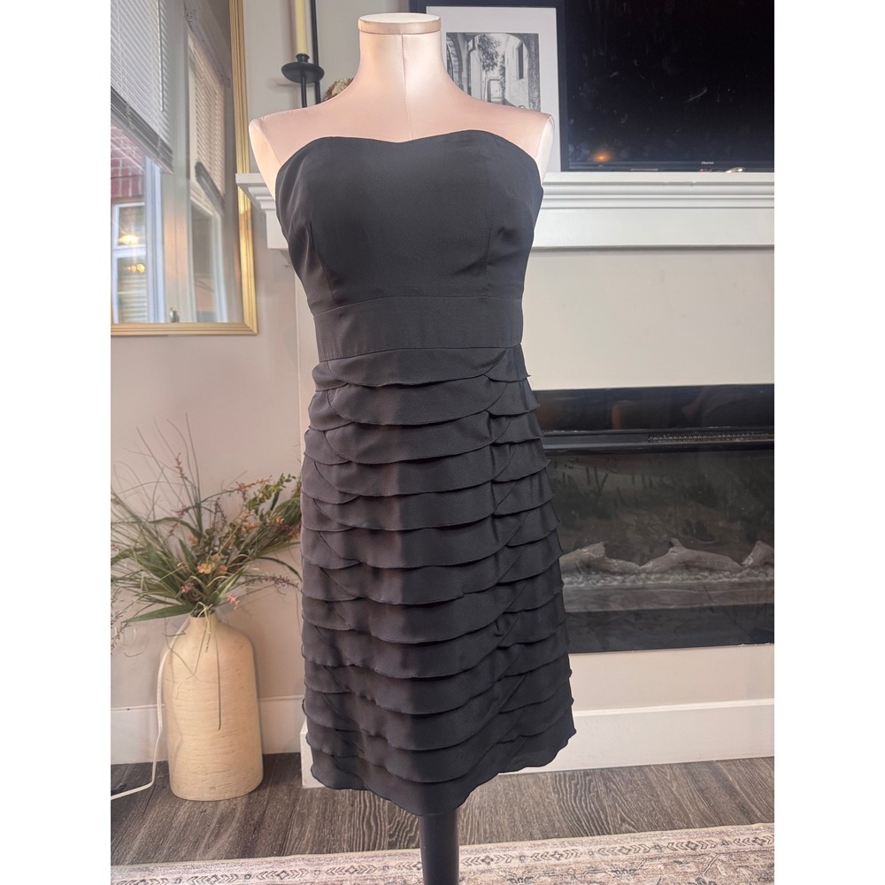 GIANNI BINI Strapless Tiered Ruffle Black Cocktail Dress Size 4